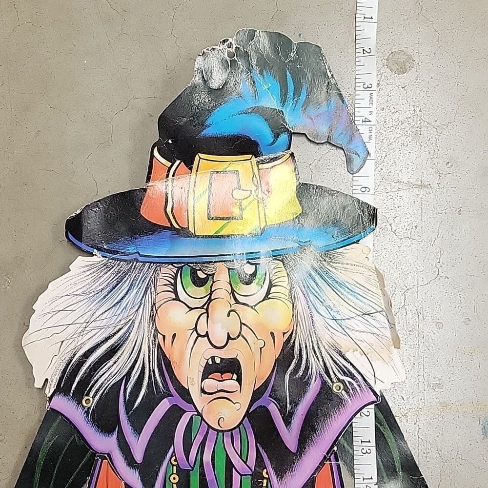 Vintage posable die cut Halloween witch, pumpkin man, plus banner - Picture 10 of 11